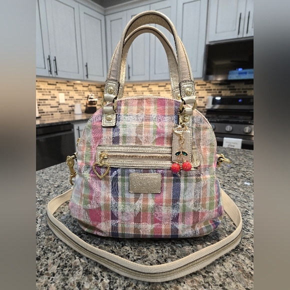 Coach Poppy Daisy Multicolor Madras Plaid Crossbody - Picture 2 of 16